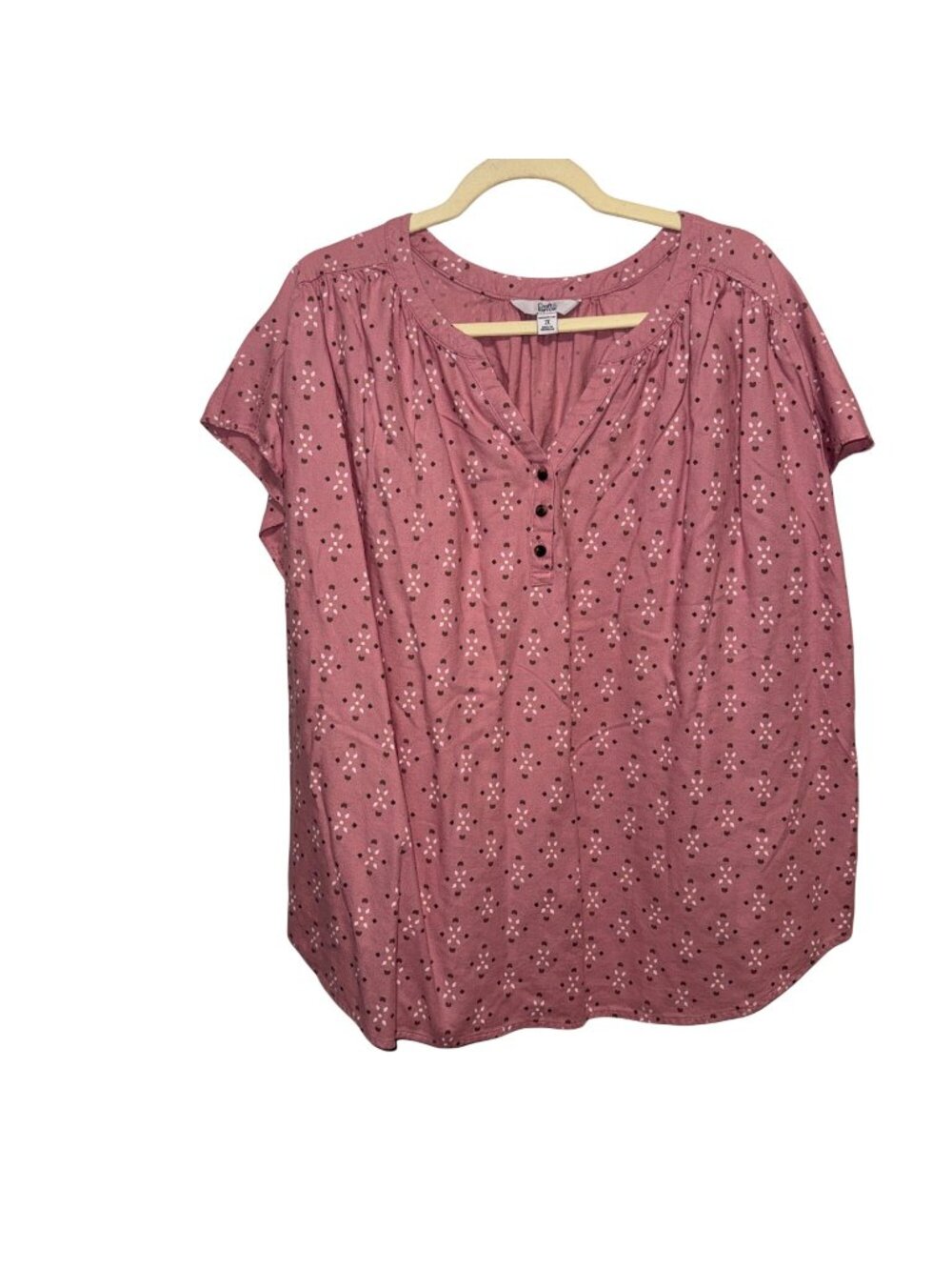 Croft & Barrow Womens Plus 2X Pink Floral Print Short Sleeve Button-Front Blouse